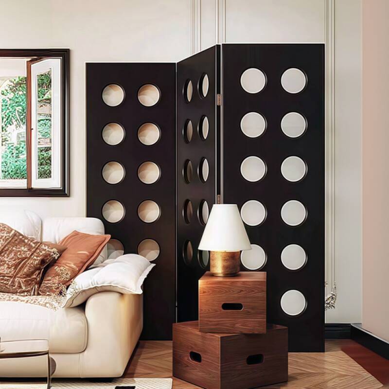 Room Divider in Ink Modern Indoor Opaque Foldable with 2 Panels/1 Panel/3 Panels Natural Wood