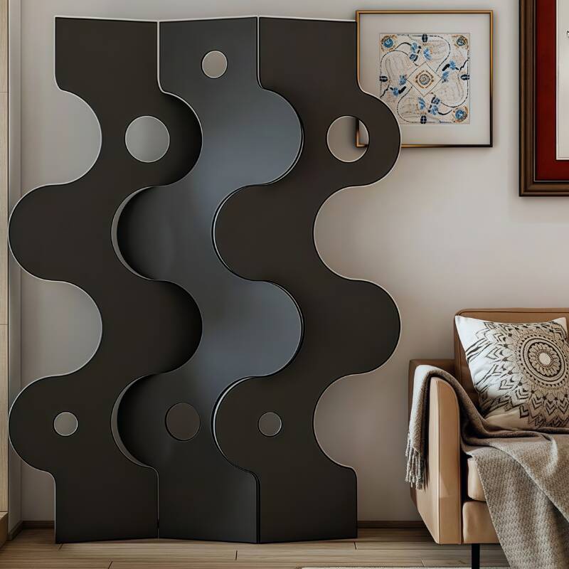 Room Divider in Ink Modern Indoor Opaque Foldable Natural Wood