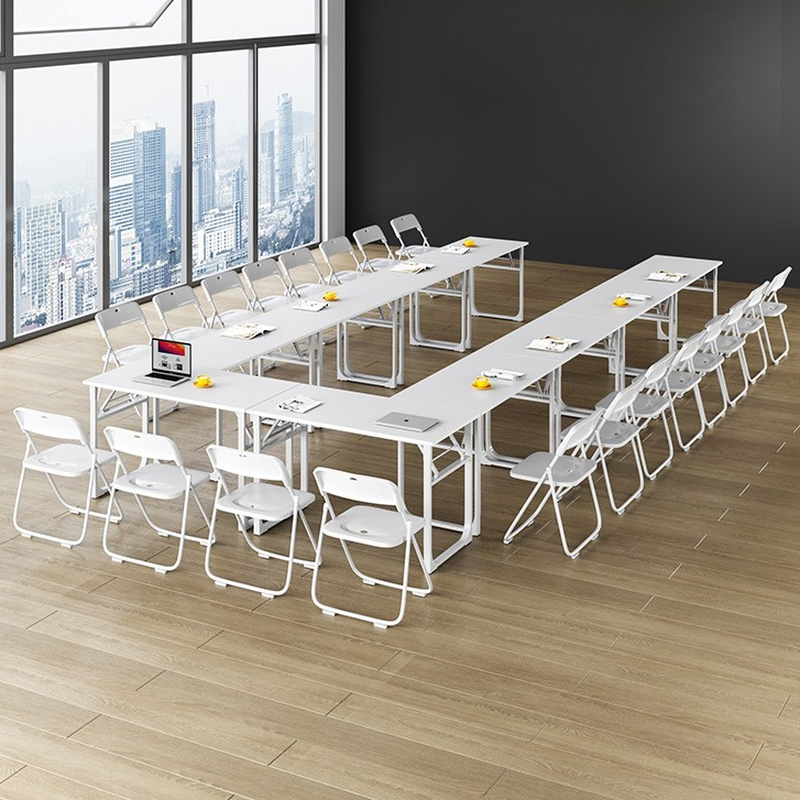 White Modern Simple Style Rectangle Modular Conference Table for 6-person Seating with Engineered Wood Tabletop