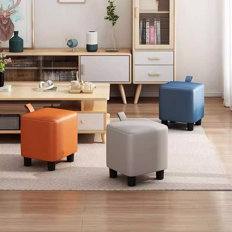 Simple Square Solid Colour Standard Ottoman with Natural Wood Frame
