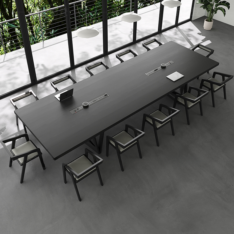 Trendy Black Bend-resistant Genuine Wood Rectangular Conference Table for 6/8-person Seating/10-seater