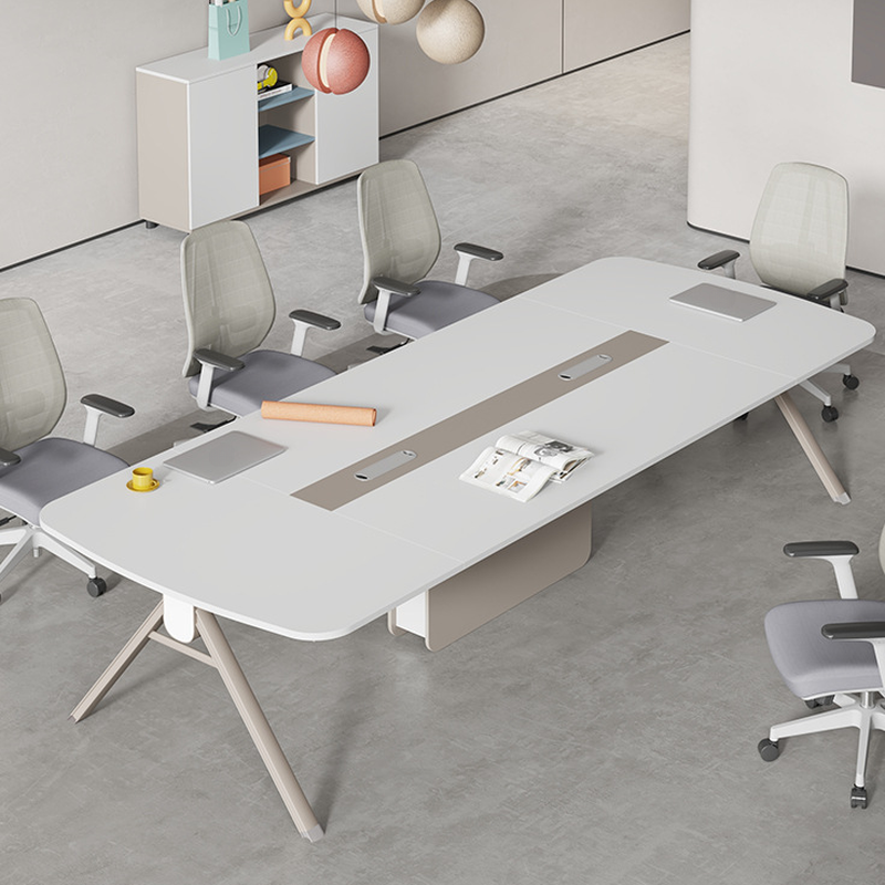 White Modern Simple Style Rectangle Conference Table for 12+ with Engineered Wood Top