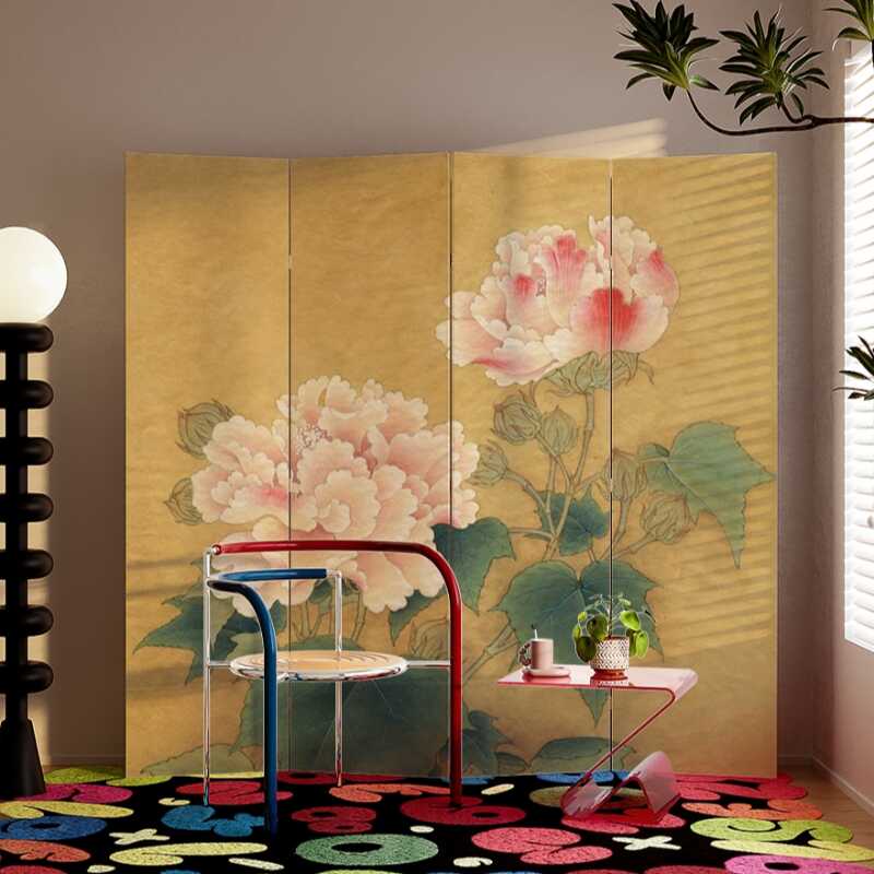 Multicolor Indoor Opaque Fold Away Temporary Wall with Wood Frame, 5/4/3 Panels, and Double Sided Print