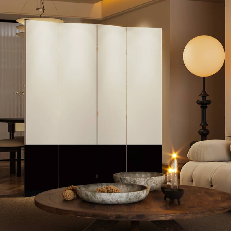 White Modern Indoor Opaque Fold Away Temporary Wall with Wood Frame and 4 Panels