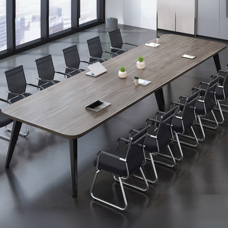 Matte Black Modern Simple Style Rectangle Conference Table for 6 with Engineered Wood Top