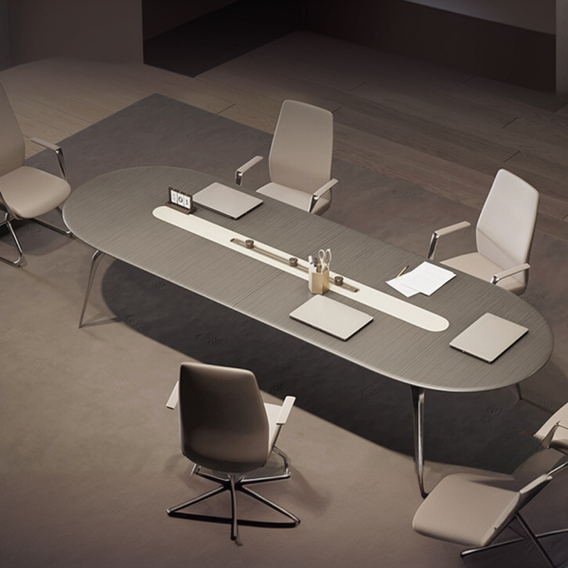Washed Gray Modern Simple Style Elliptical Conference Table for Seating 12 with Engineered Wood Top