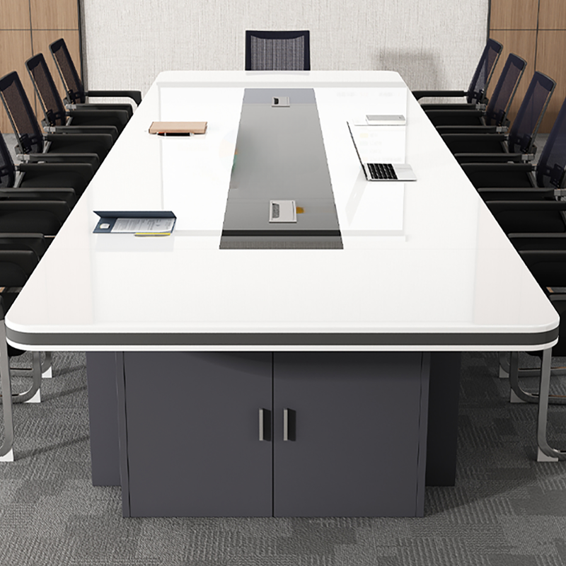 White Modern Simple Style Rectangle Conference Table with Engineered Wood Top for Seats 12+