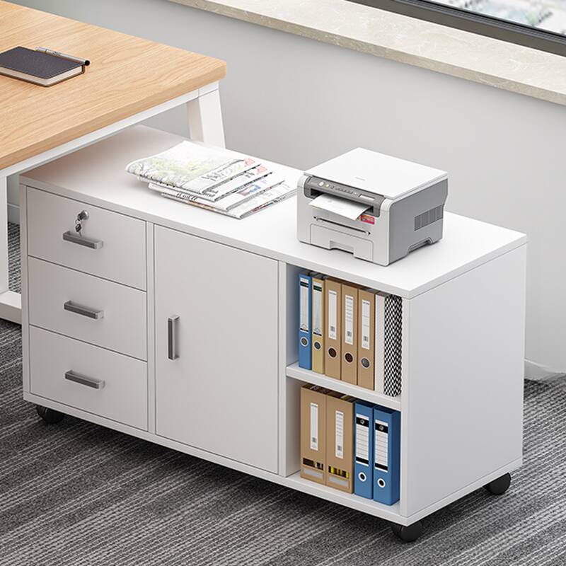 Manufactured Wood Base Cabinet with Moisture-proof Wheels, Shelving, Drawers, 1 Door, and 3-Wide/2-Wide Compartments