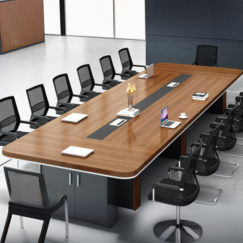 Brown Minimalist Office Conference Table with Rectangular Shape for Seats 12+/10 People/Seats 8, Featuring MDF Top