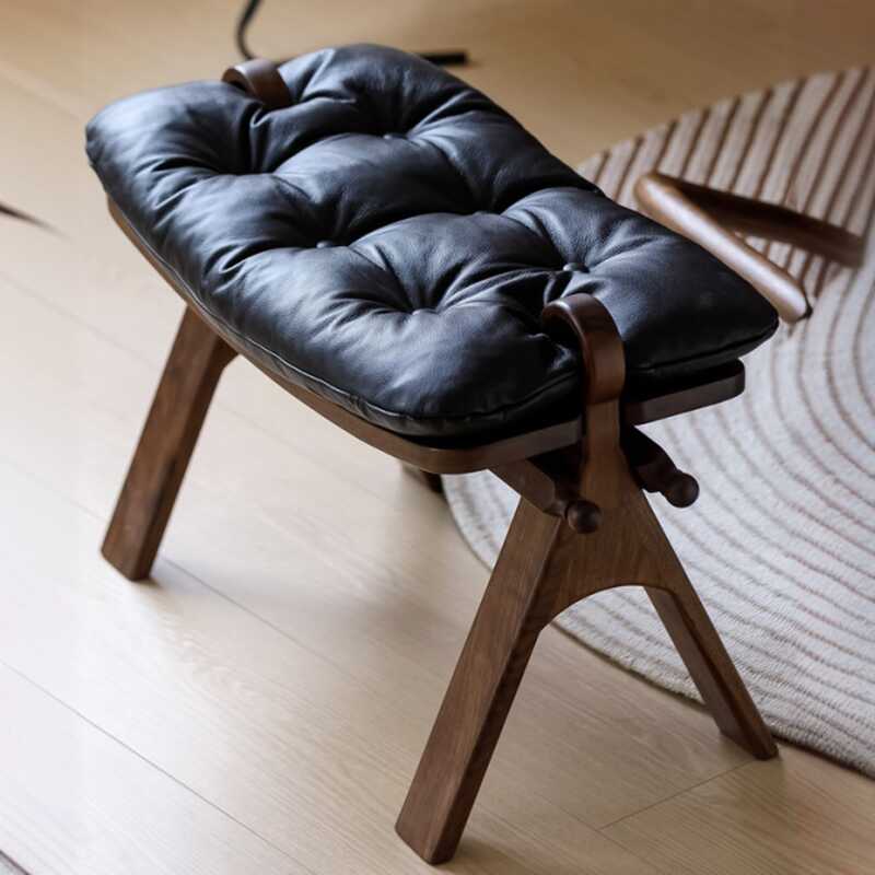 Minimalist Rectangle Solid Colour Standard Ottoman in Genuine Leather with Button-tufted Design