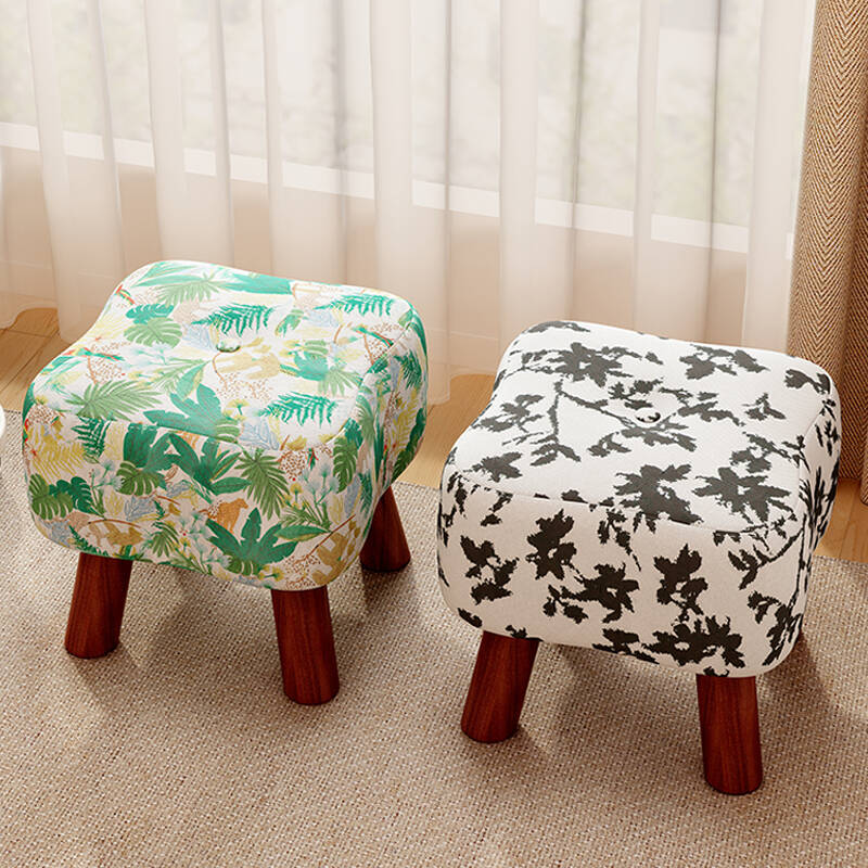 Simple Unique Flower Pattern Footstool with Chalk/Light Green Upholstery and Laminate Frame