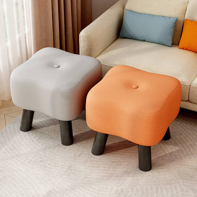 Dove Grey/Brown/Olive Green Simple Unique Solid Colour Standard Ottoman in Synthetic Leather with Button-tufted Design