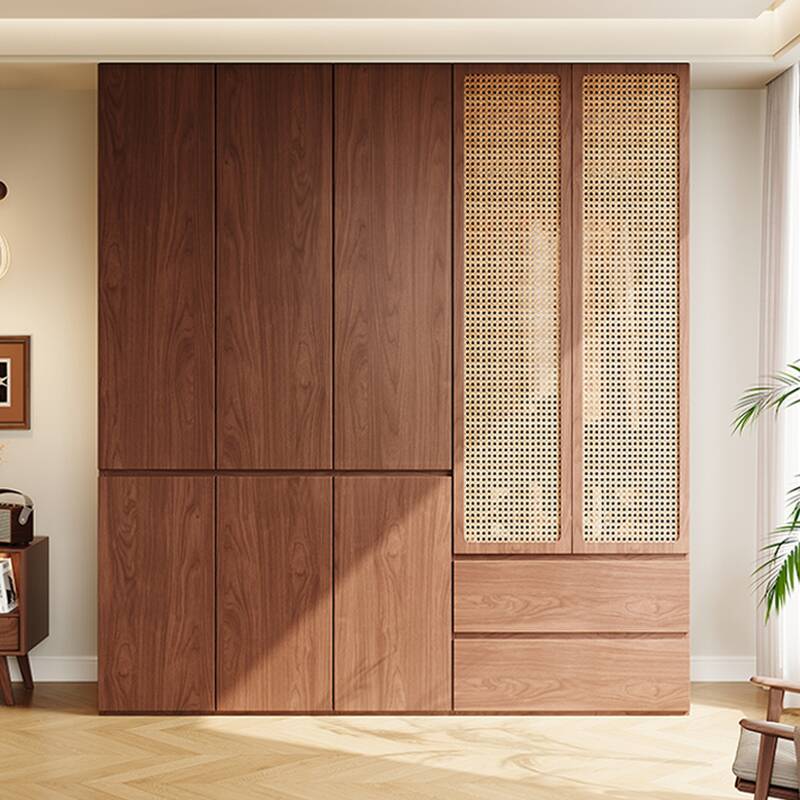 Acorn Natural Wood Independent Wardrobe Closet with Soft Close Drawer, Soft Close Door, Interior Shelves, and Articulated Mechanism