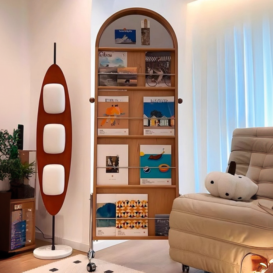 Retro/Minimalist Lumber 15 in & Above L x 10 in & Above H Detached Magazine Organizer with Casters and Shelves