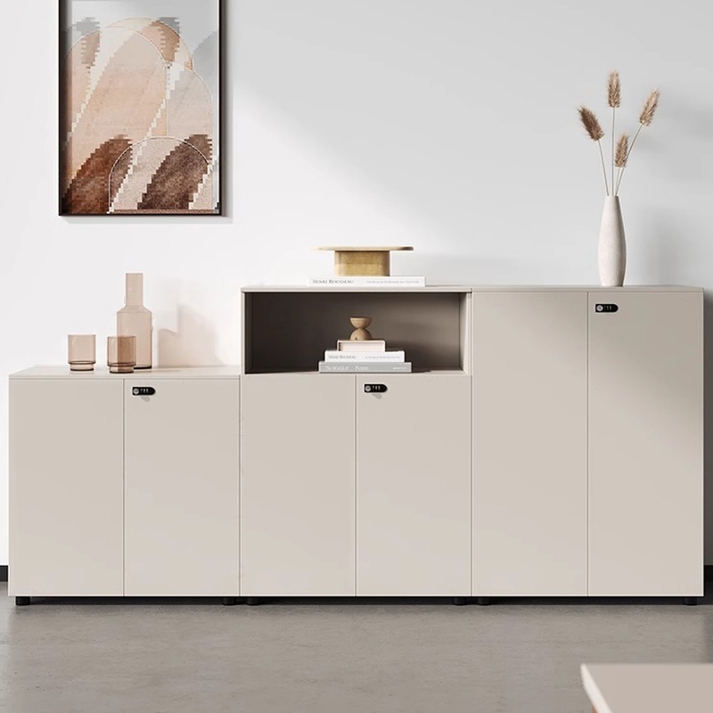 Ivory Manufactured Wood Warp-free Storage Cabinet with Shelves and Locking Door, 4 Legs, 2-Wide/1-Wide Compartments