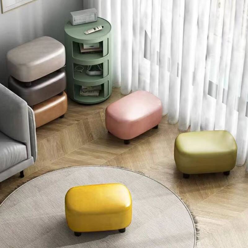 Simple Rectangular Solid Colour Footstool in Synthetic Leather