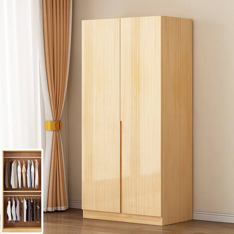 Wood Grain Modern Natural Wood Wardrobe Closet with Soft Close Drawer, Interior Shelves, and Clothing Rod