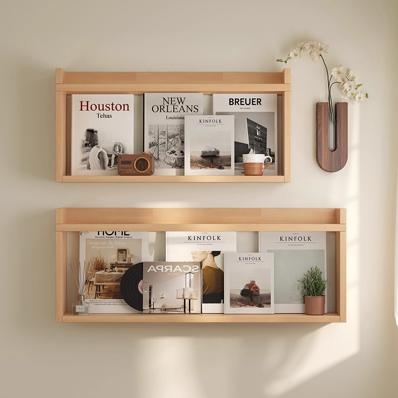 Art Deco Unfinished Colour Rubberwood Magazine Holder, 15 in & Above Length, 10 in & Above Height, Wall-mounted Shelves