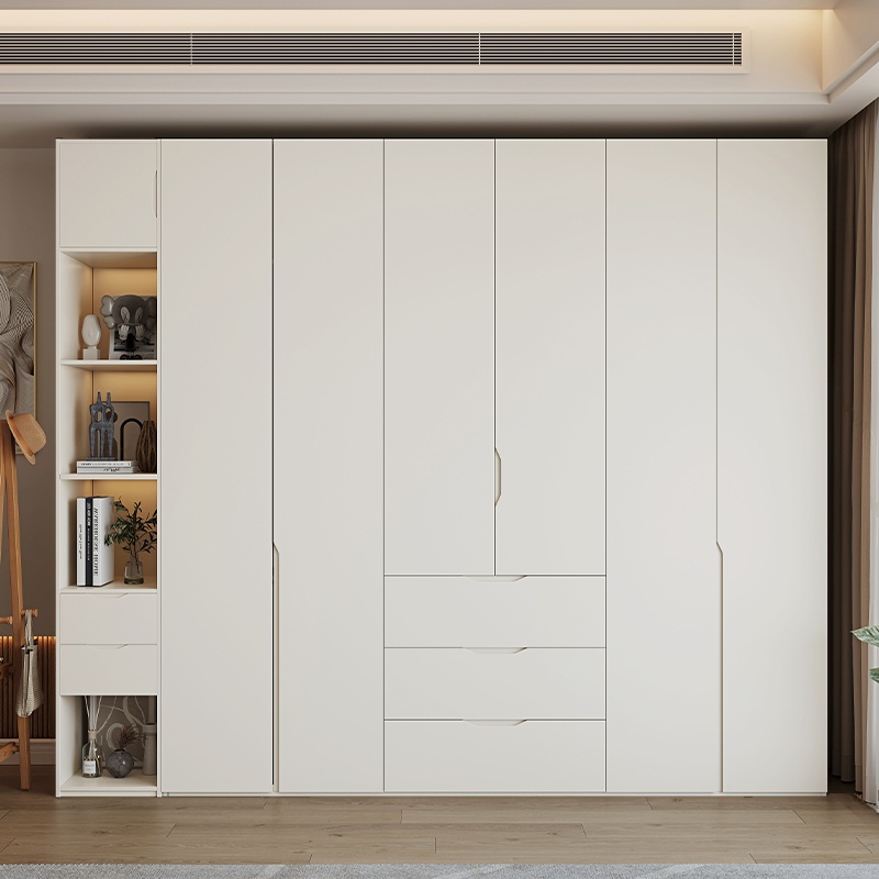 Chalk Modern Composite Wood Wardrobe Closet with Soft Close Drawer, Soft Close Door, Interior Shelves, and Clothing Rod