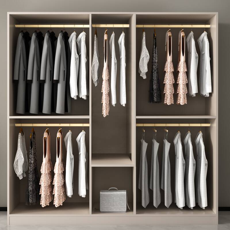 Beige Modern Composite Wood Wardrobe Closet with Soft Close Door, Interior Shelves, and Clothing Rod