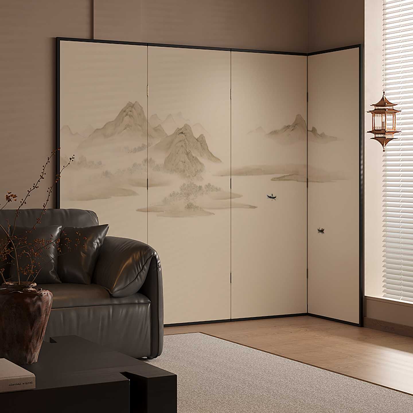 Simple Auburn Double Sided Print Opaque Portable Wall Partition with Lumber Frame