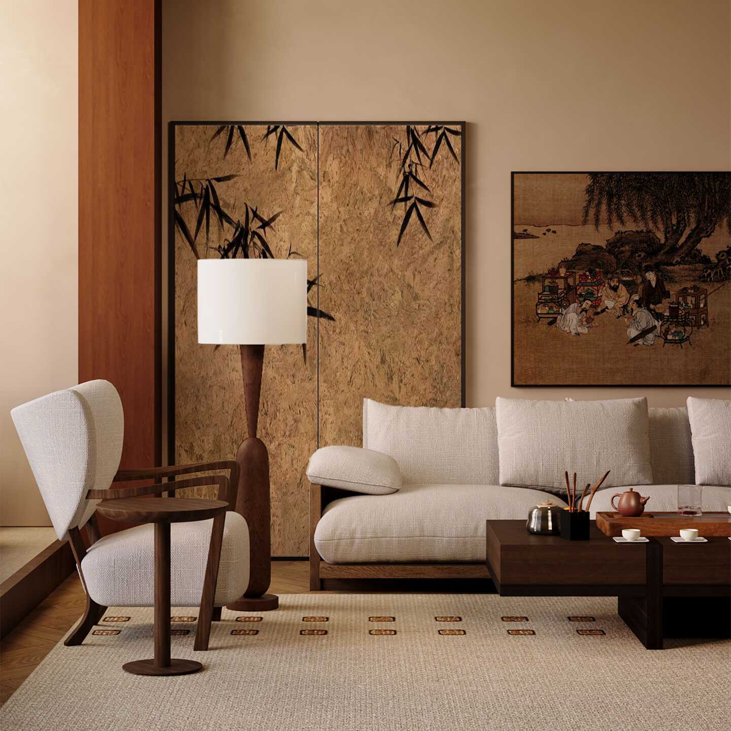 Tan Modern Opaque Pop Up Pine Wood Frame Room Separator Wall with 4 Panels/2 Panels/3 Panels and Double Sided Print