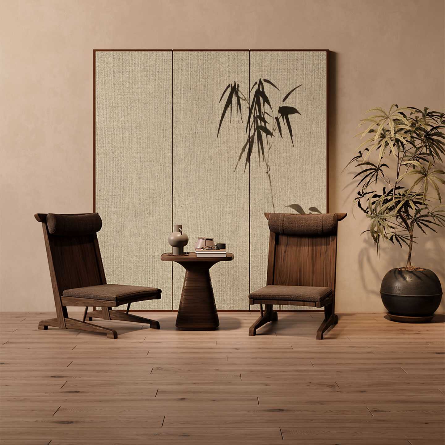 Room Separator Wall in Cream, Modern Opaque Pop Up with Pine Wood Frame, 4 Panels/2 Panels/3 Panels, Double Sided Print