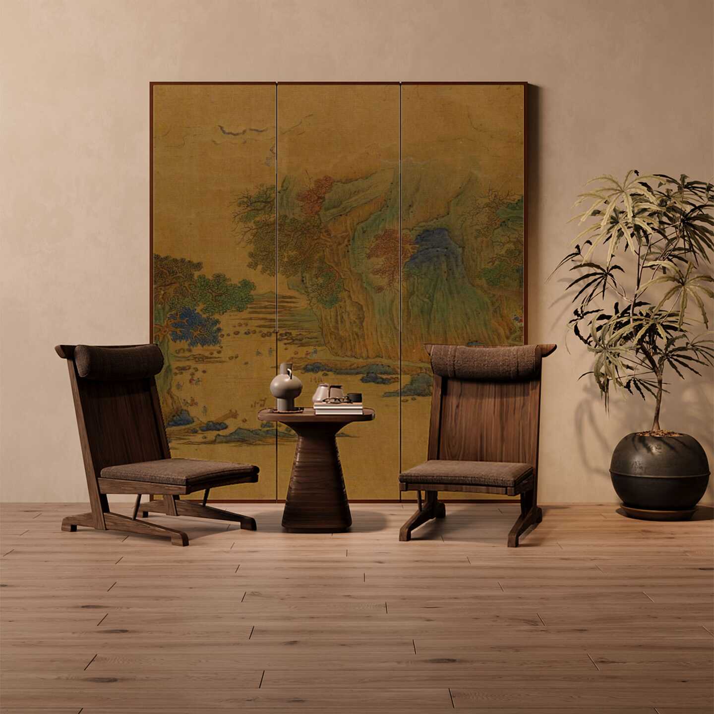 Rustic Brown Modern Opaque Pop Up Room Separator Wall with Pine Wood Frame, 4 Panels/3 Panels, and Double Sided Print