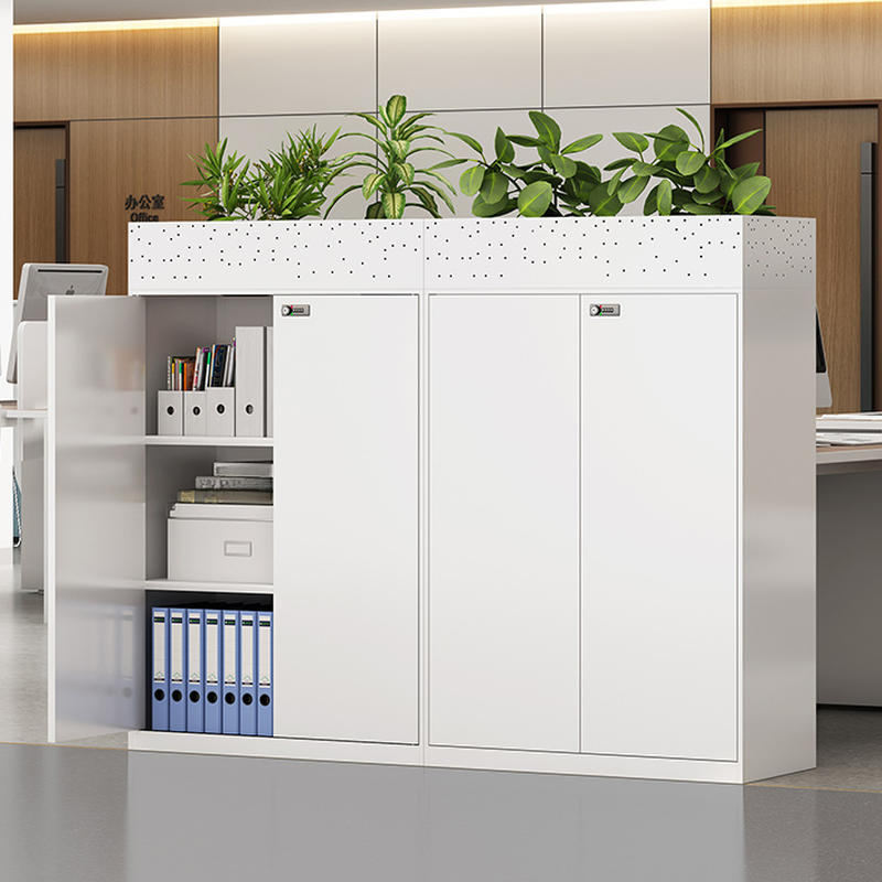 White Modish Steel Storage Cabinet with Rust Resistant Finish, Changeable Shelf, Locking Door, and 2-Wide/1-Wide Compartments
