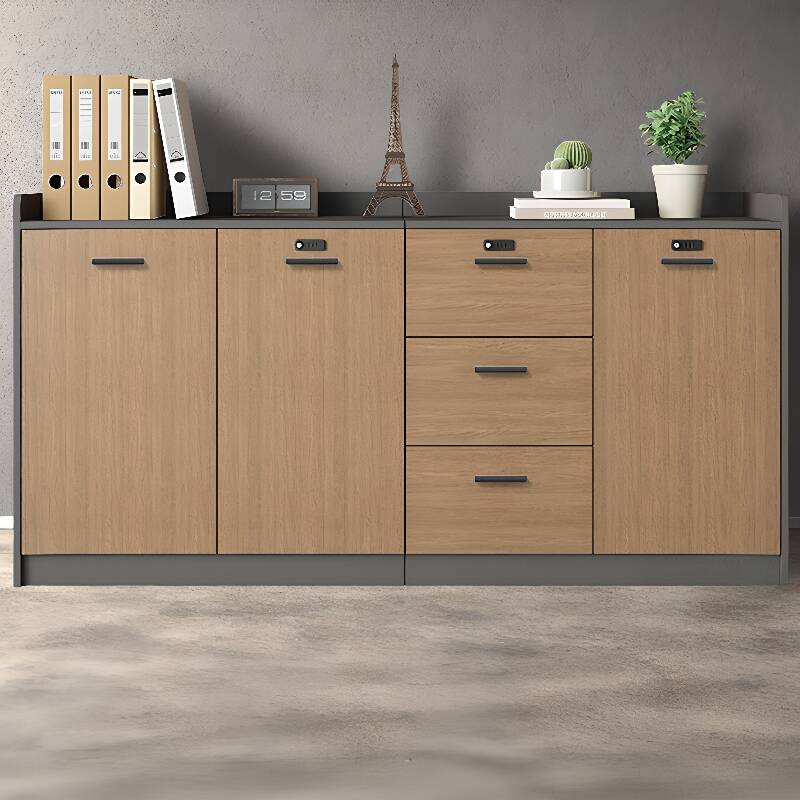 Modish Manufactured Wood Base Cabinet with Scratch Resistant Finish, Changeable Shelf, Locking Door, and 3-Wide/4-Wide/2-Wide Compartments