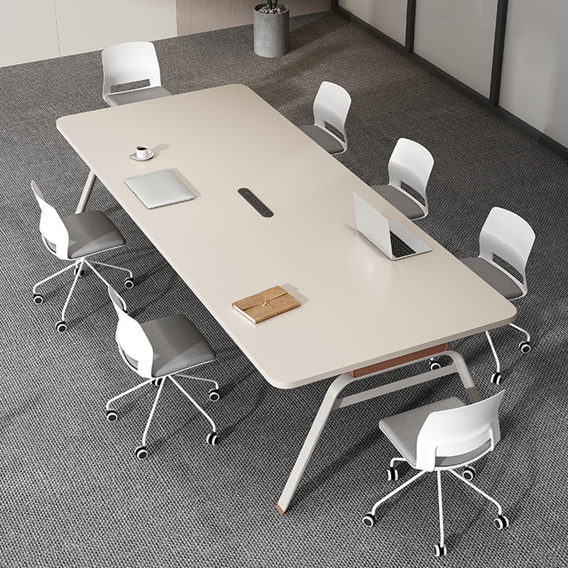 Simple Warp-free Rectangular Off-white Manufactured Wood Meeting Table for Seats 6/Seats 12+/Seats 8