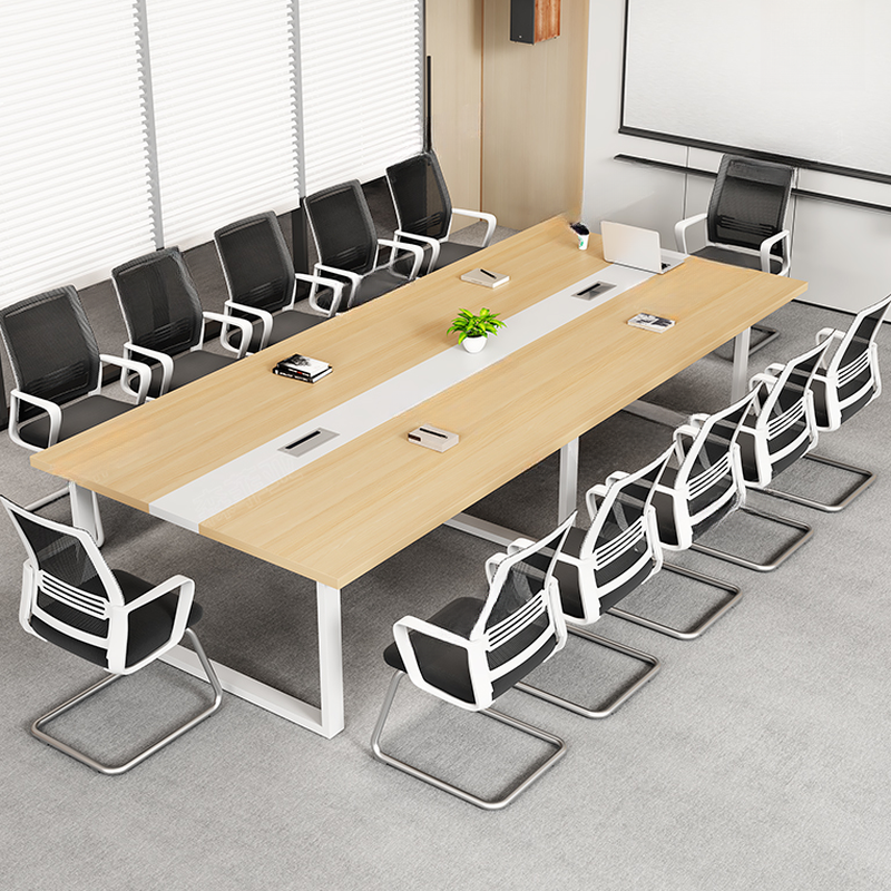 Wood Grain Modern Simple Style Rectangle Conference Table with Cable Management for 12+ Seats in Engineered Wood