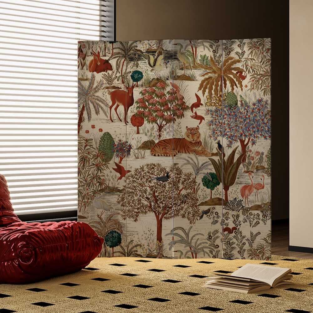 Multi-Colour Modern Opaque Pop Up Room Separator Wall with Natural Wood Frame and Double Sided Print in 5 Panels/3 Panels/4 Panels