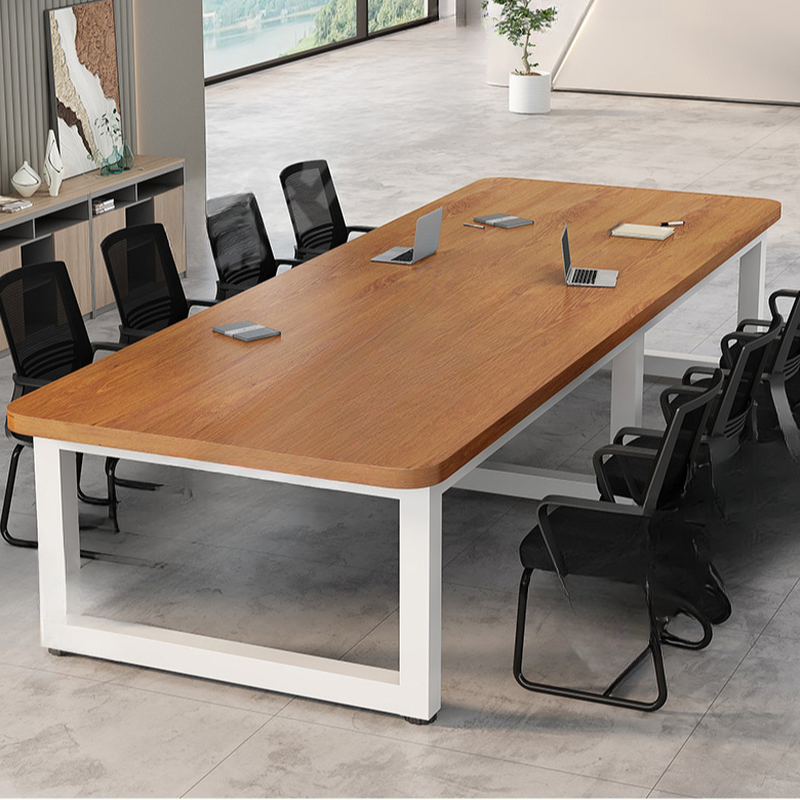 Light Natural Brown Art Deco Twist-resistant Rectangle Meeting Table for 6 People with Solid Wood Tabletop