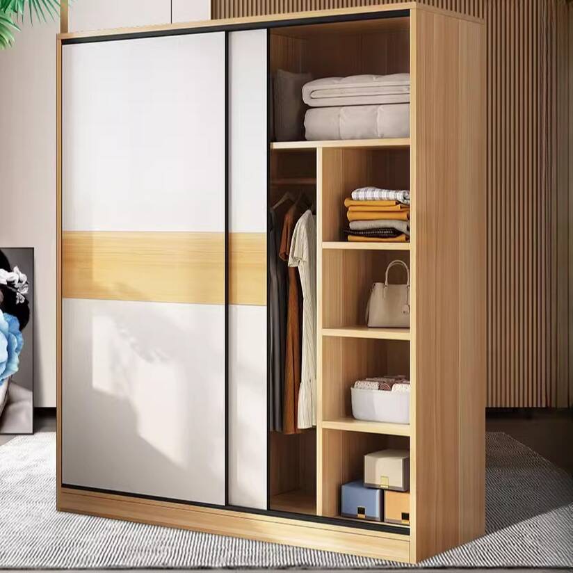 Modern Composite Wood Independent Wardrobe Closet with Soft Close Door, Interior Shelves, and Clothing Rod