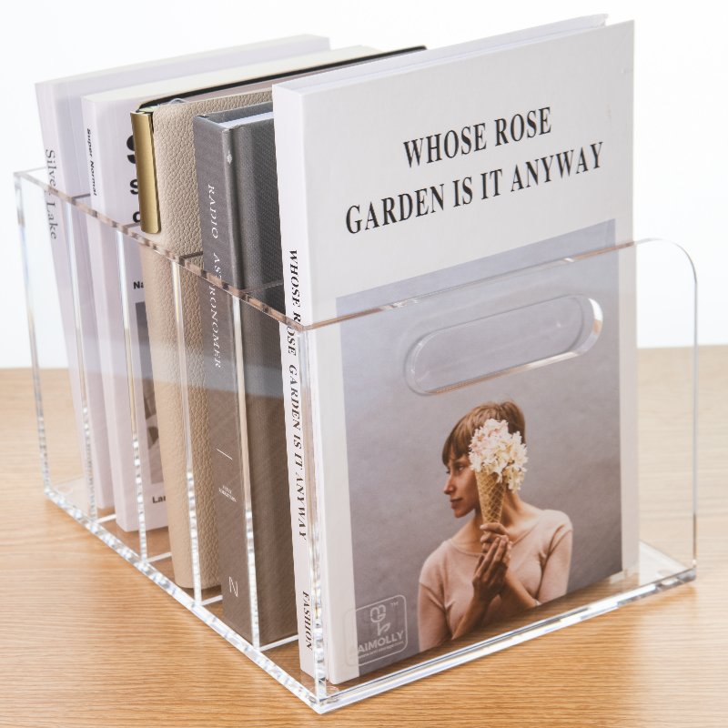 Transparent Art Deco Magazine Holder with Plastic & Acrylic Material, Length 7 To 11 in/Up To 7 in, Height 4 To 6.9 in, Includes Handle, Independent