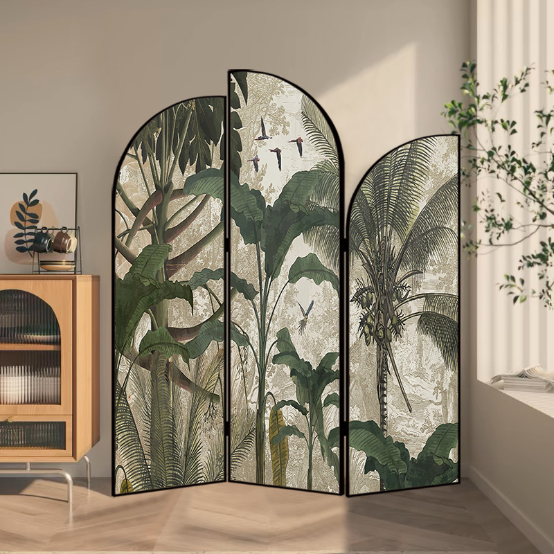 Modern Indoor Opaque Pop Up Room Separator Wall with Wood Frame, 3 Panels, and Double Sided Print