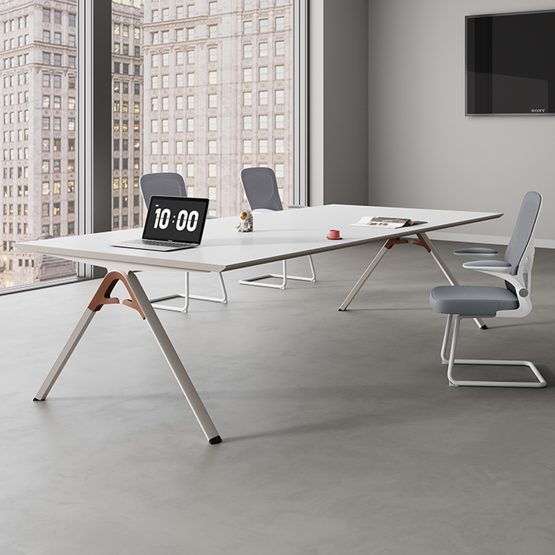White Rectangle Engineered Wood Table with USB Port, Power Outlet, and Cable Management for 12+ Seats, Stain Resistant