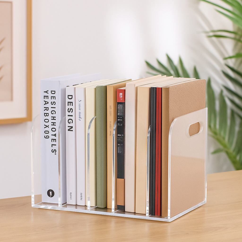 Transparent Art Deco Magazine Holder in Plastic & Acrylic, Length Up To 7 in/7 To 11 in/11 To 15 in, Height 10 in & Above/4 To 6.9 in, with Handle, Independent