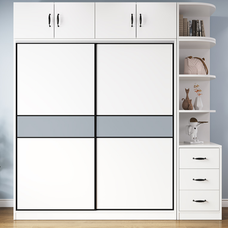 Chalk Modern Composite Wood Independent Wardrobe Closet with Soft Close Drawer, Soft Close Door, and Interior Shelves