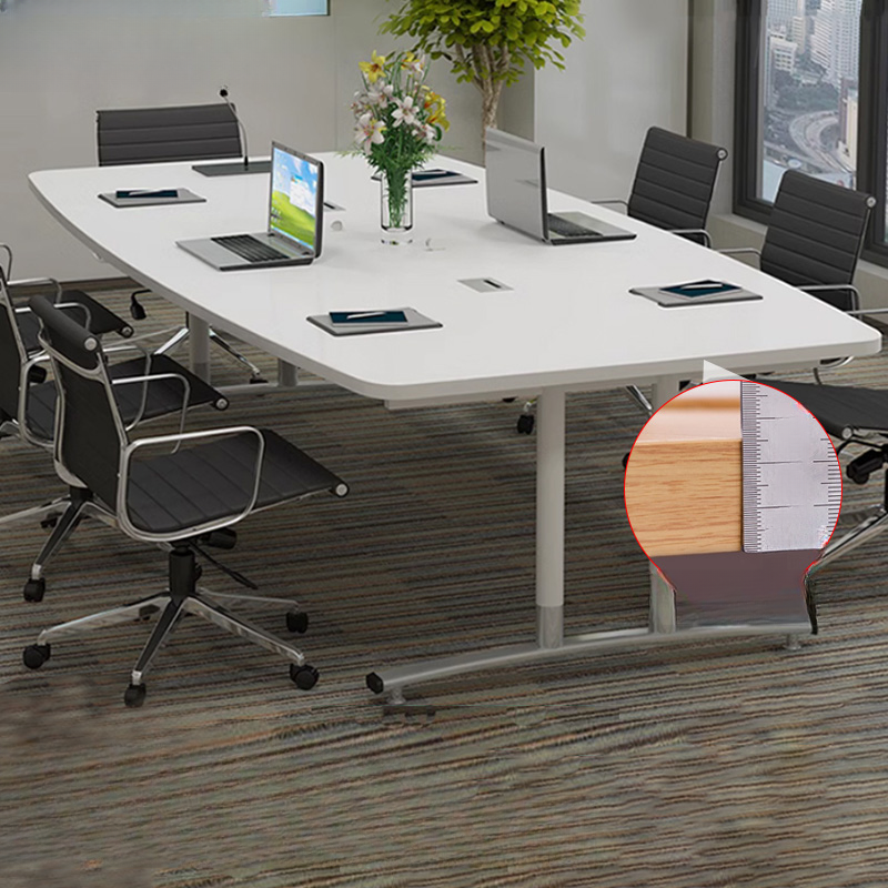 White Art Deco Conference Room Table with Distortion-resistant Boat Shaped Top for 8, Made of Manufactured Wood