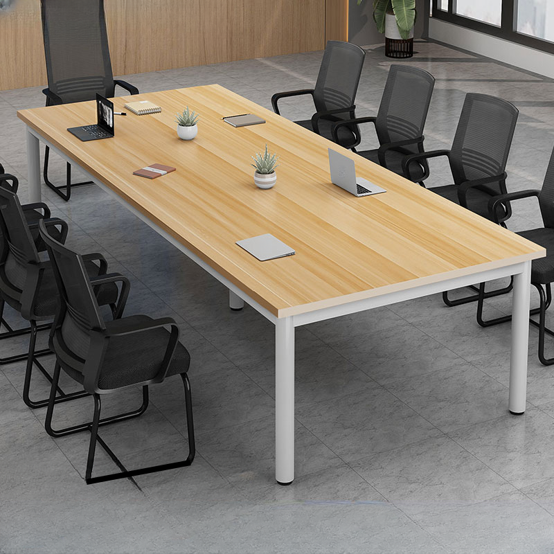 Light Natural Brown Art Deco Conference Room Table with Distortion-resistant Rectangle Top for 6-person Seat in Manufactured Wood