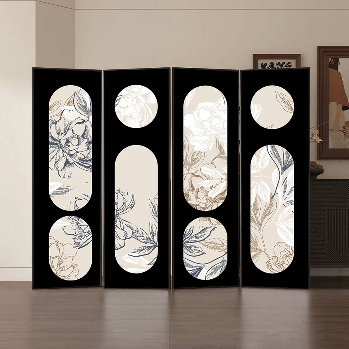 Ink Modern Opaque Pop Up Room Separator Wall with Alloy Frame and Double Sided Print