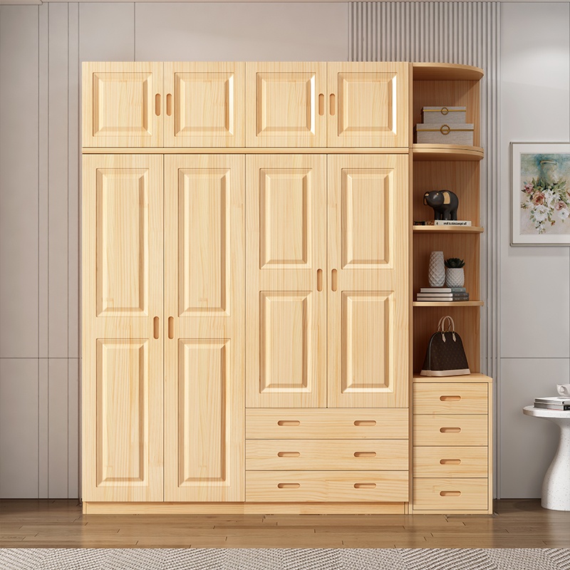 Wood Grain Modern Composite Wood Independent Wardrobe Closet with 3-Drawer, Interior Shelves, and Clothing Rod
