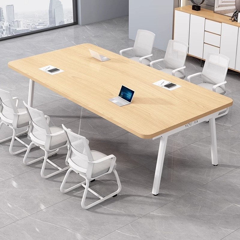 Natural Finish Minimalist Meeting Table, Twist-resistant Rectangle for 6 People, Manufactured Wood Top