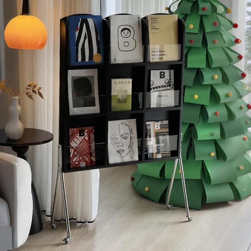 Art Deco Rubberwood Magazine Holder with Shelves, 15 in & Above Length, 10 in & Above Height, Independent