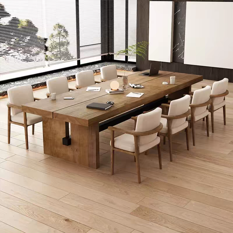 Light Natural Brown Modern Simple Style Rectangle Conference Table Seats 12+/10-person Seating/8-person Seating with Real Wood