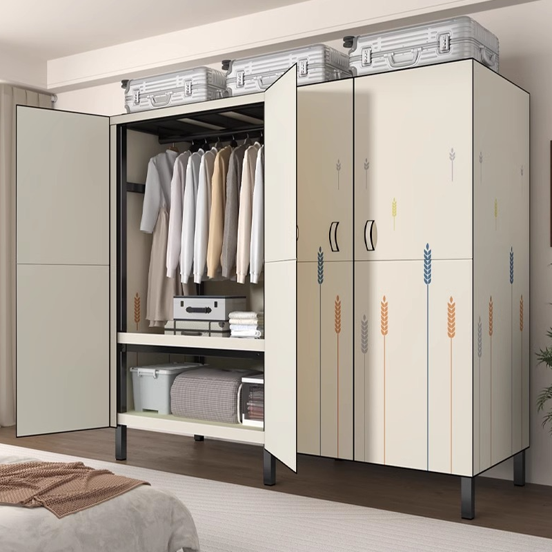 Modern Alloy Independent Wardrobe Closet with Interior Shelves and Clothing Rod