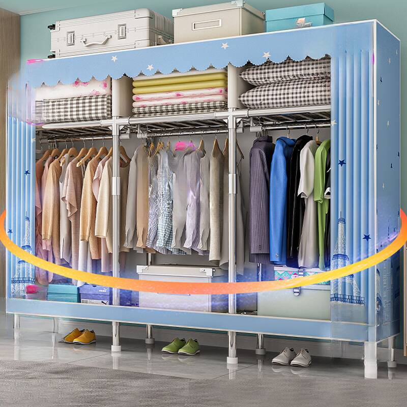 Modern Alloy Wardrobe Closet with Interior Shelves and Clothing Rod