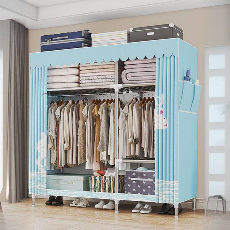 Light Blue/Light Green Modern Steel Wardrobe Closet with Interior Shelves and Clothing Rod